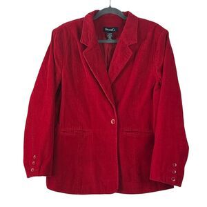 DENIM & CO Blazer Jacket Women's Red Corduroy Single Button Size XL